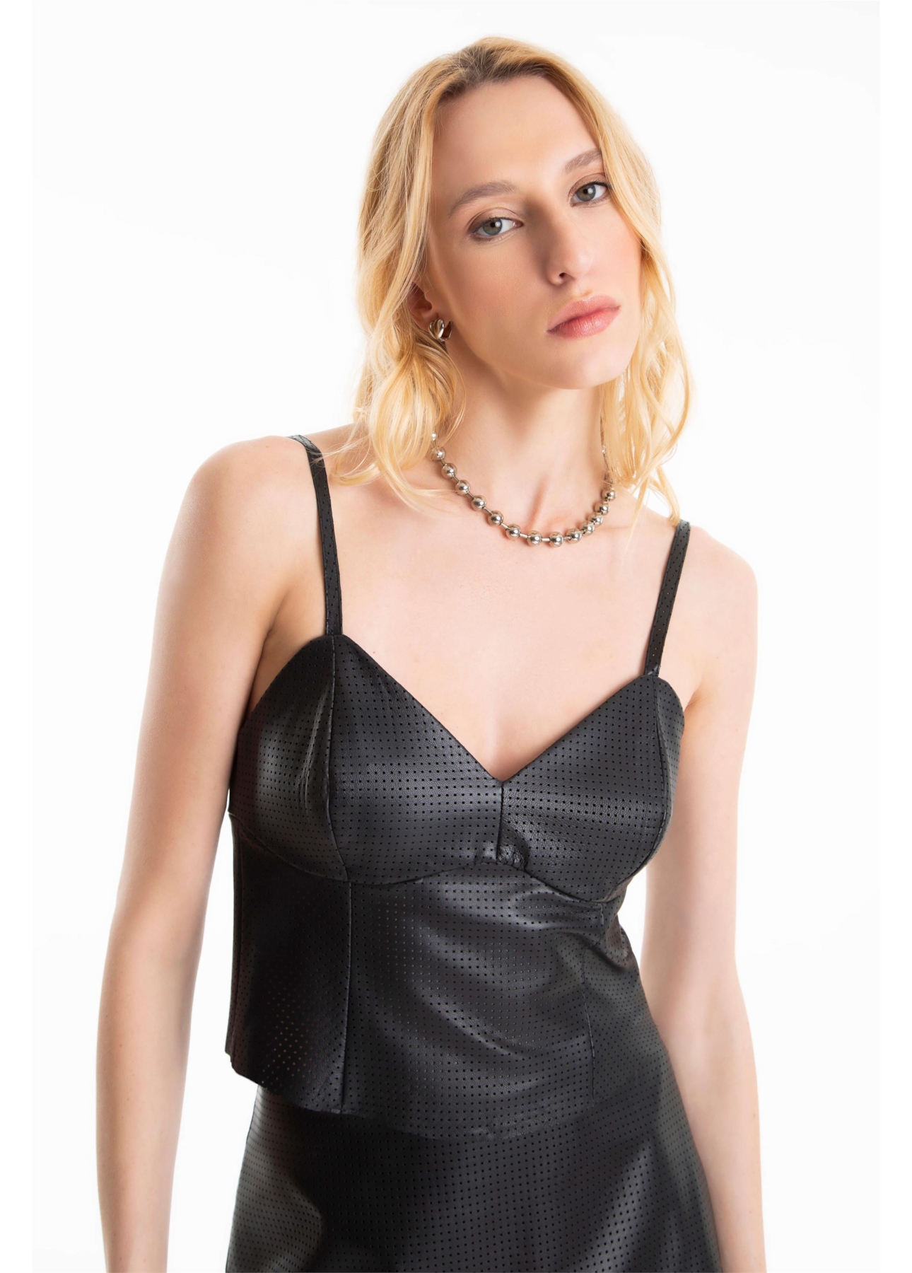 Blusa Couro Mestico Strappy Top Preto