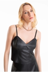 Blusa Couro Mestico Strappy Top Preto