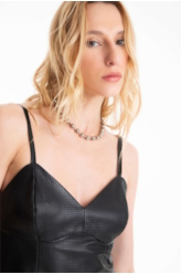 Blusa Couro Mestico Strappy Top Preto