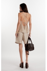 Blusa Crepe Texture Strappy Palha