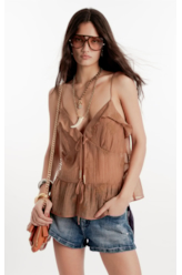 Blusa Crinkle Aira Bow Strappy Marrom