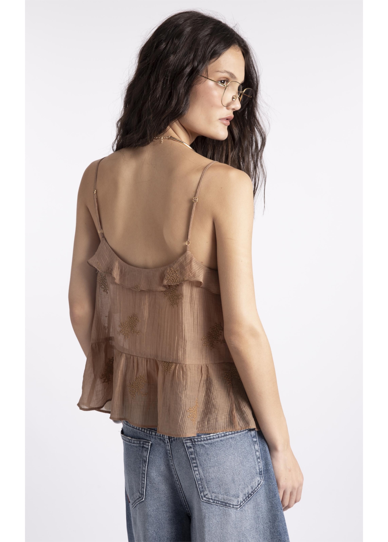 Blusa Crinkle Aira Bow Strappy Marrom
