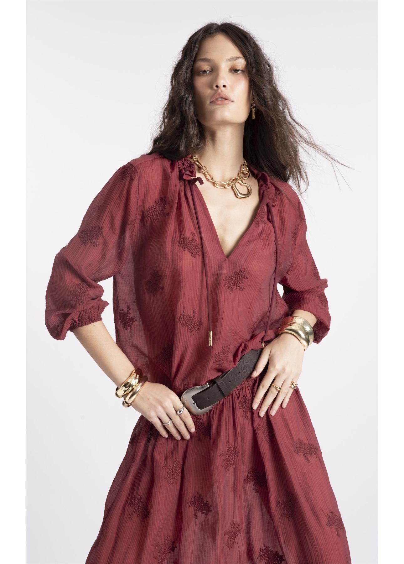 Blusa Crinkle Aira Ruffle Vinho