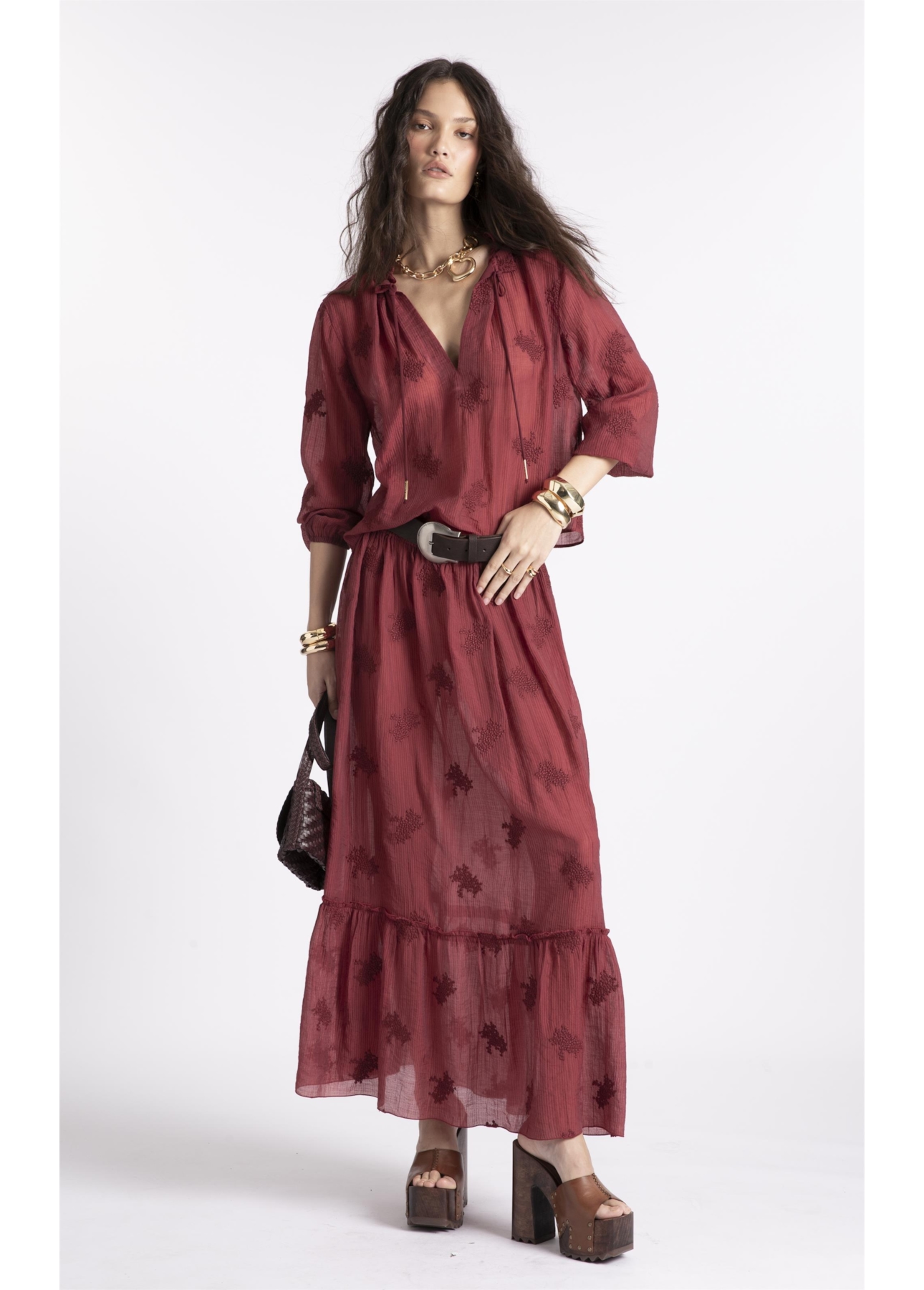 Blusa Crinkle Aira Ruffle Vinho