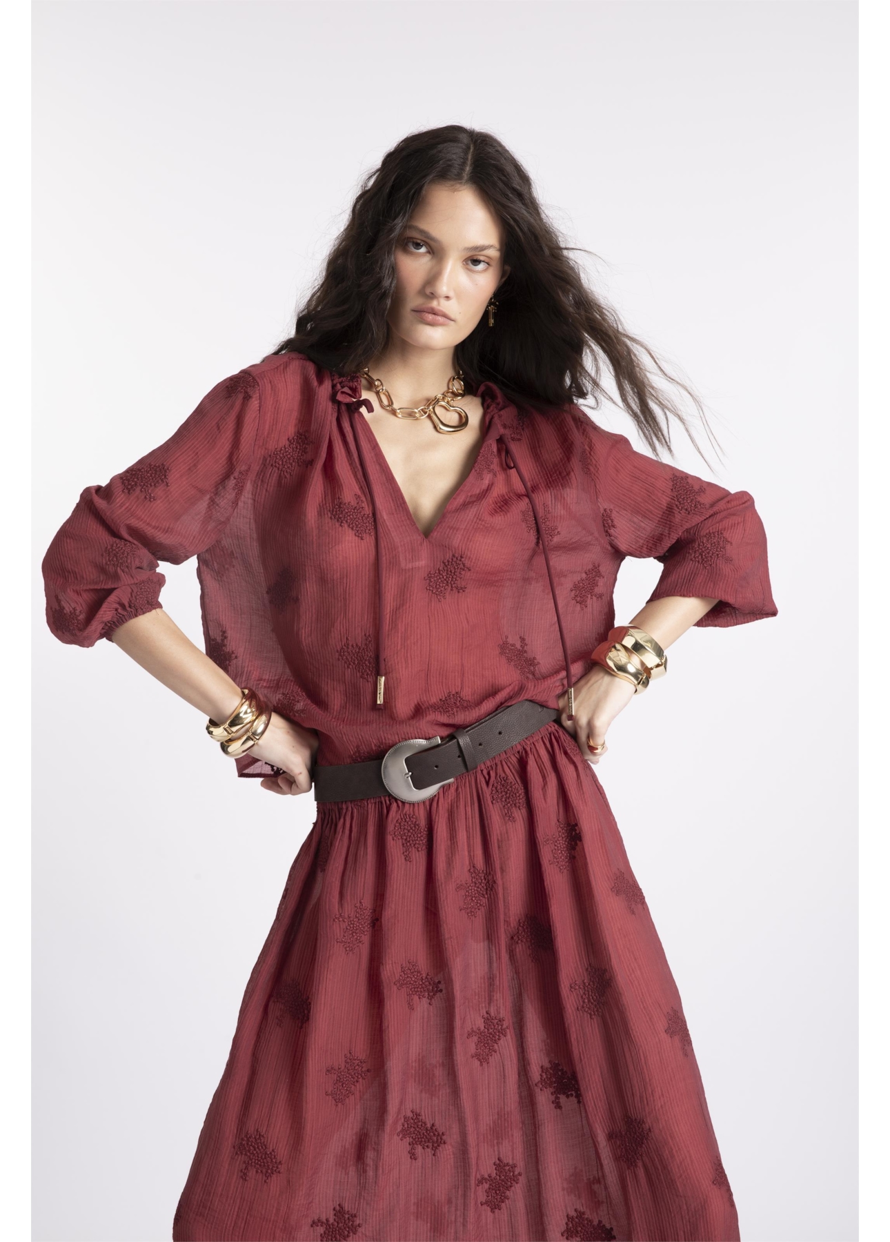 Blusa Crinkle Aira Ruffle Vinho