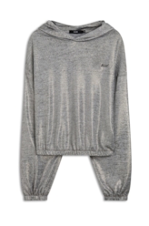Blusa Cropped Jersey Foil Cinza Mescla