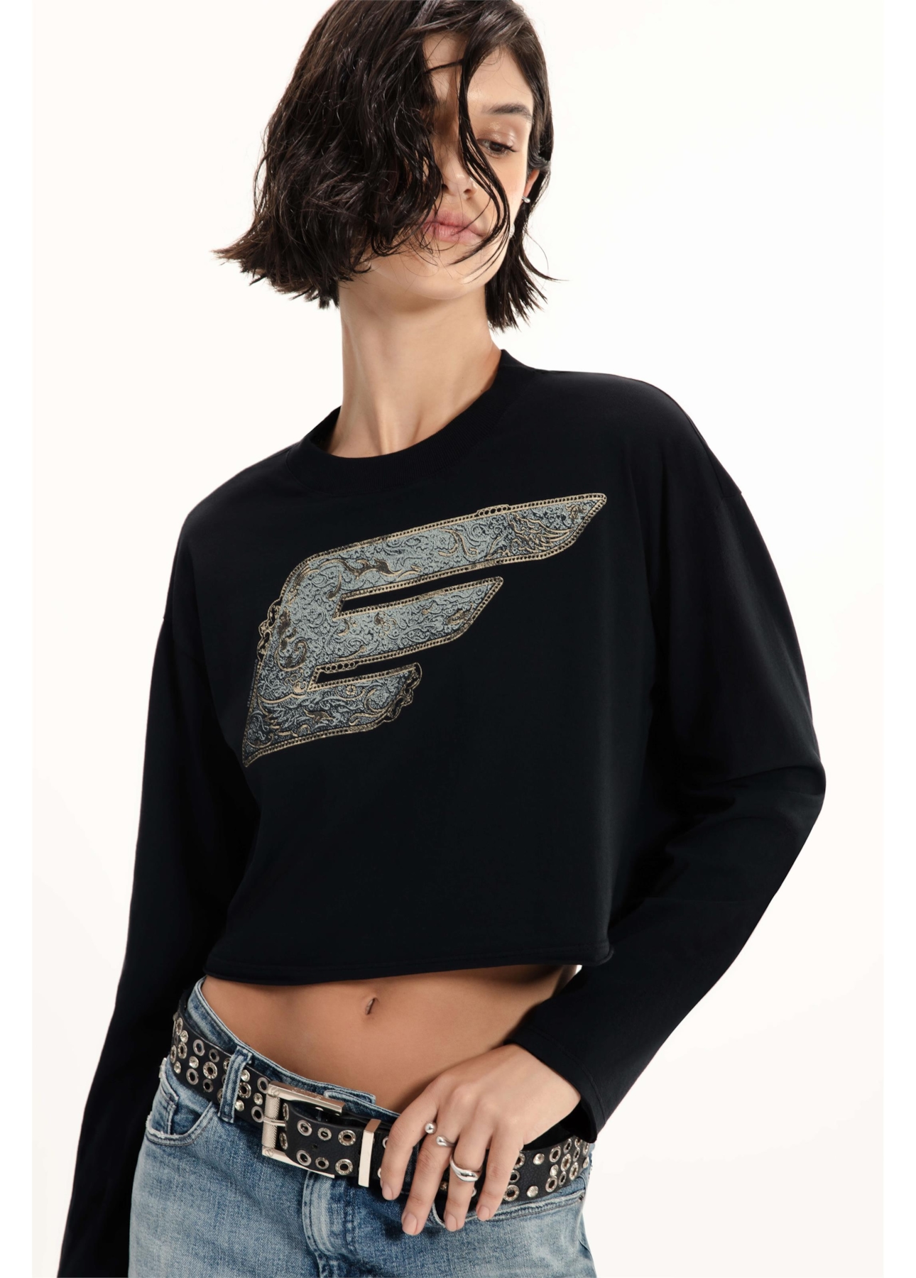 Blusa  Cropped Western Buckle Preto