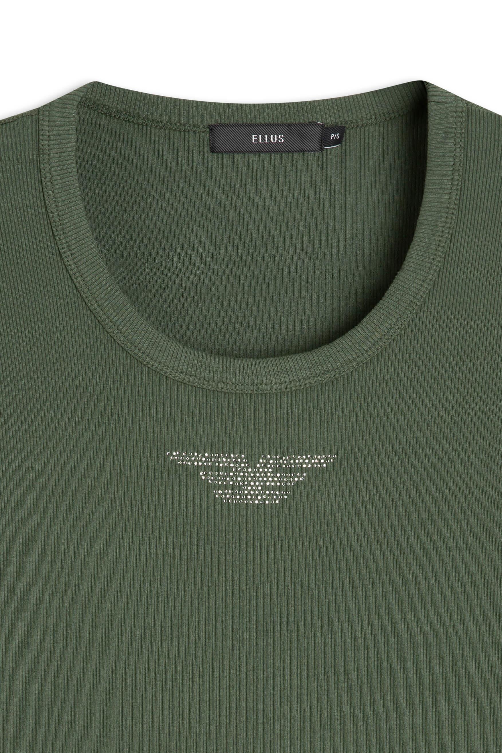Blusa Ellus Baby Look Canelada Hotfix Verde Militar