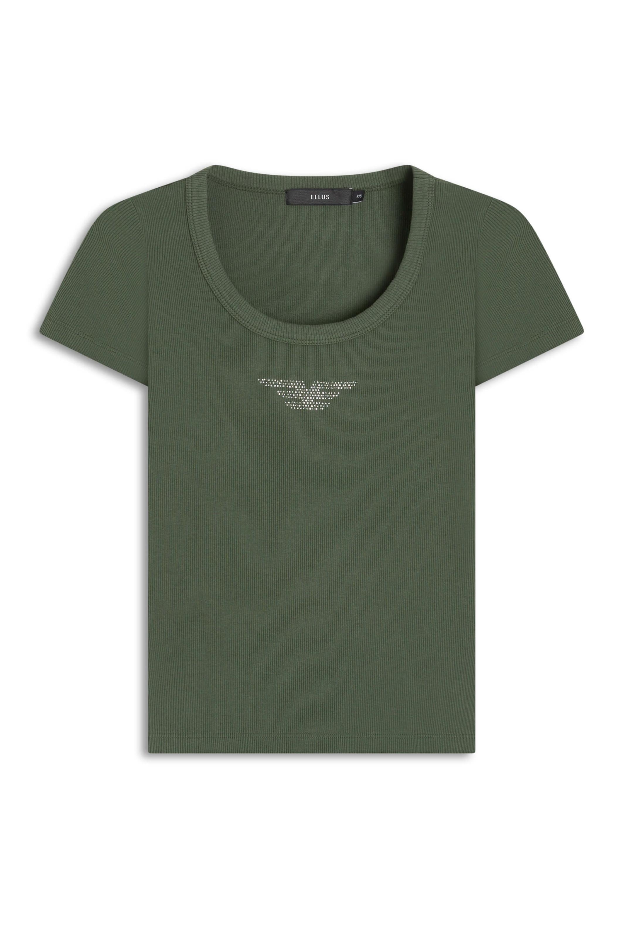 Blusa Ellus Baby Look Canelada Hotfix Verde Militar