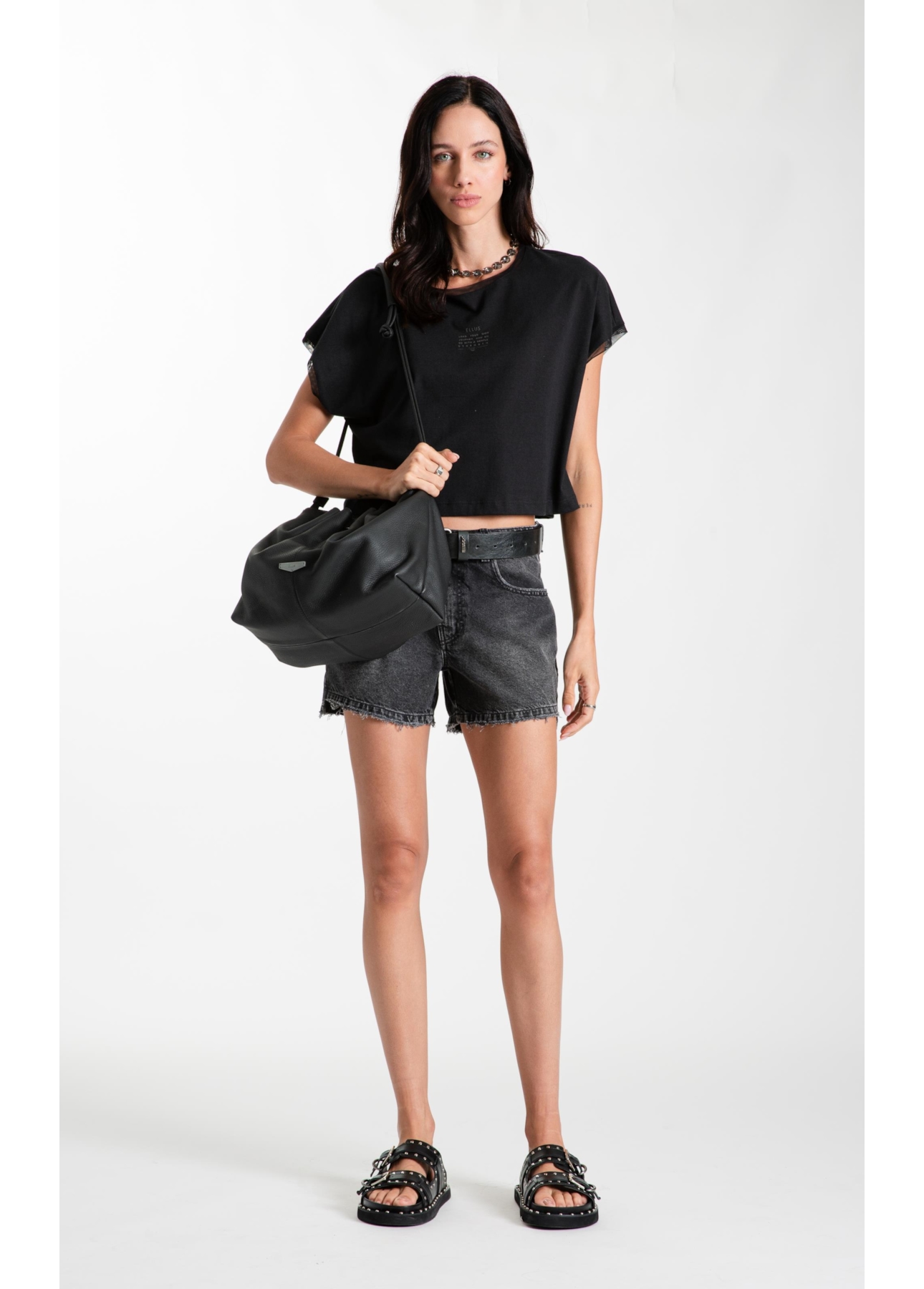 Blusa Ellus Blusa Tule Details Preto