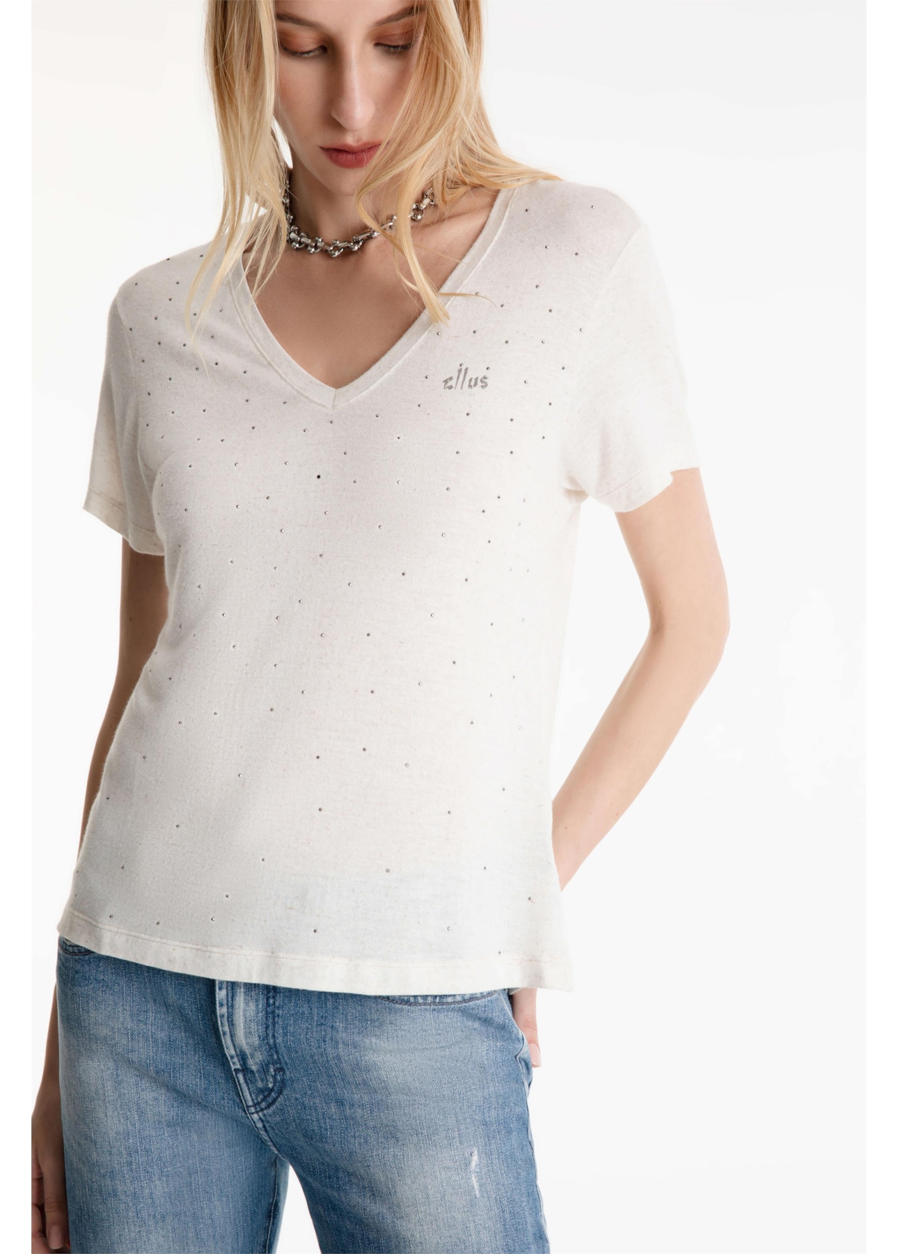 Blusa Ellus Classic Slim Strass  Off White