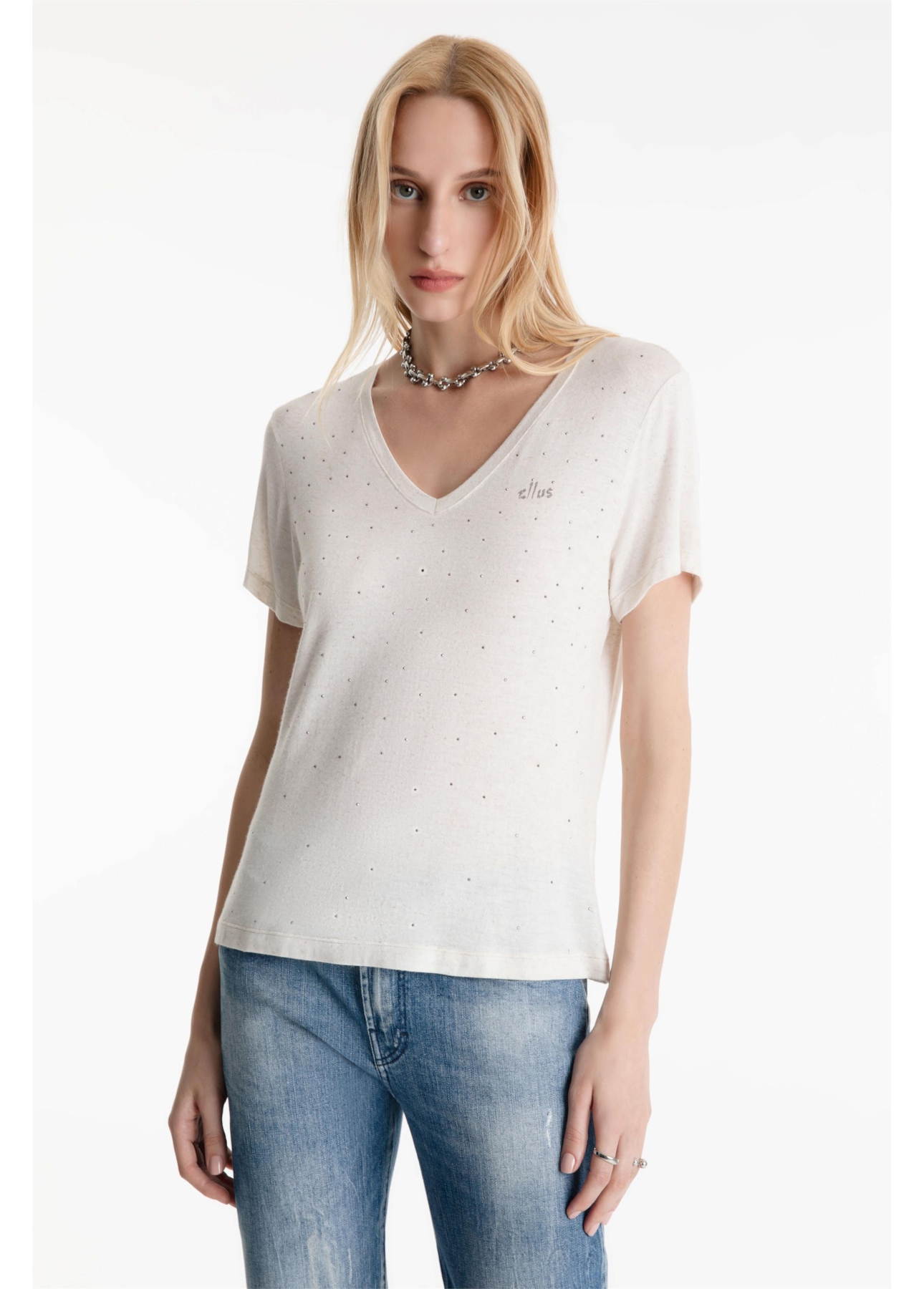 Blusa Ellus Classic Slim Strass  Off White