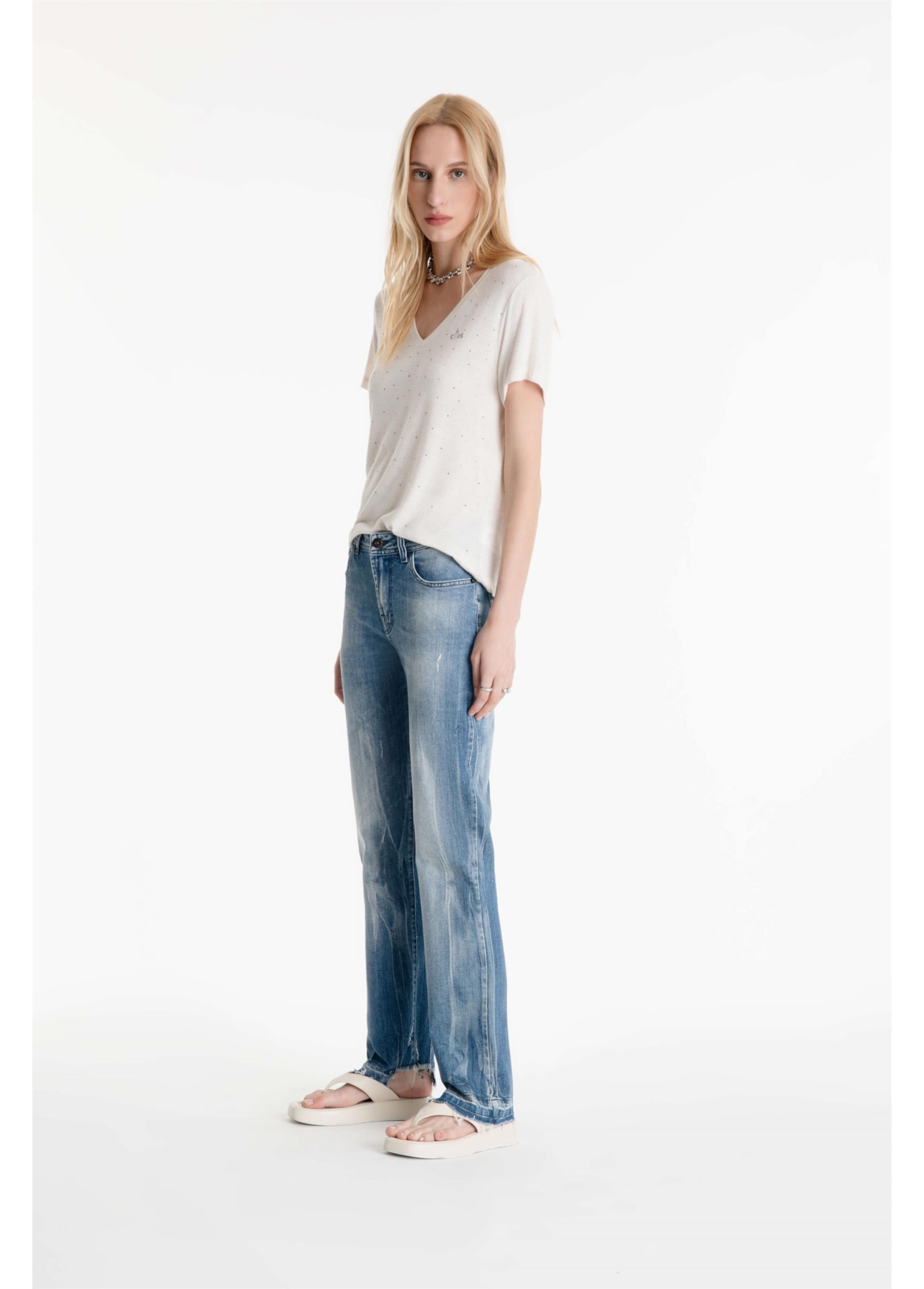 Blusa Ellus Classic Slim Strass  Off White