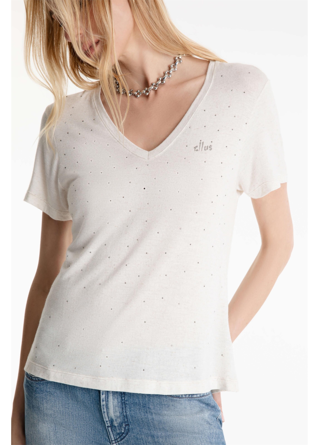 Blusa Ellus Classic Slim Strass  Off White