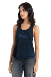 Blusa Ellus Cotton Devore Sleeveless Azul Carbono