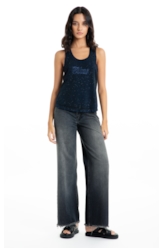 Blusa Ellus Cotton Devore Sleeveless Azul Carbono
