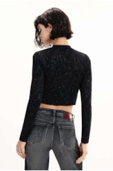 Blusa Ellus Cropped Lurex Preto