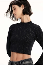 Blusa Ellus Cropped Lurex Preto