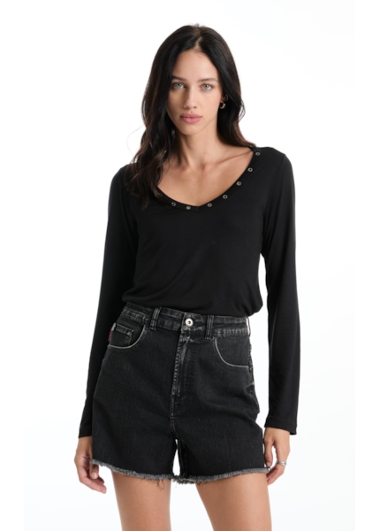 Blusa Ellus Tricot Eyelets Preto