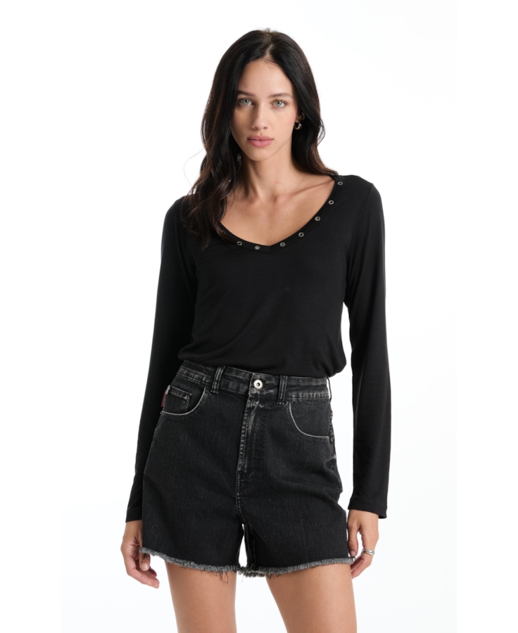 Blusa Ellus Tricot Eyelets Preto