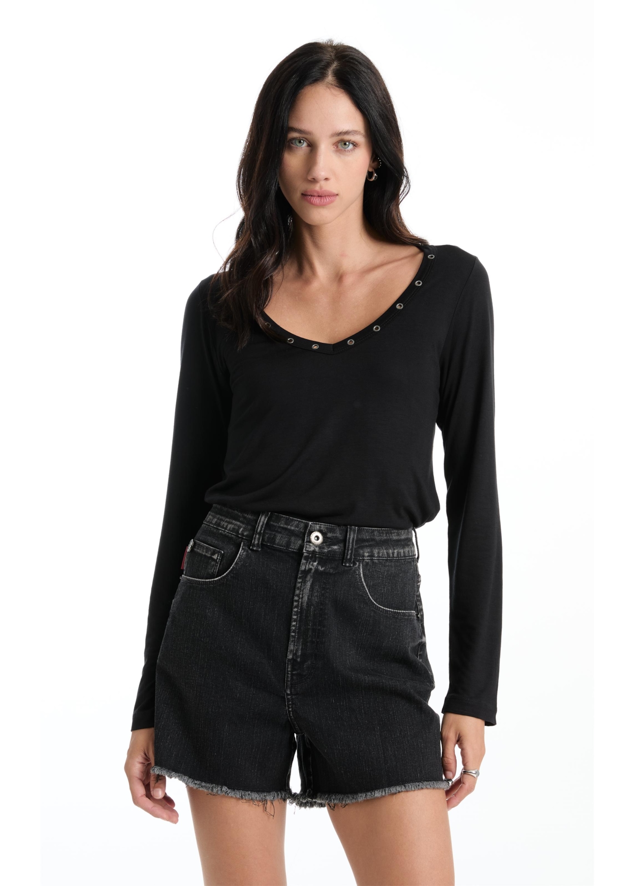Blusa Ellus Tricot Eyelets Preto