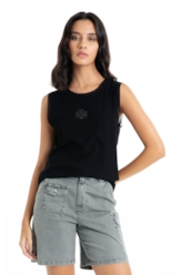 Blusa Ellus Tule Details Regata Recortes Preto