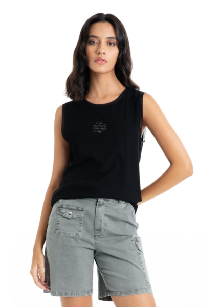 Blusa Ellus Tule Details Regata Recortes Preto