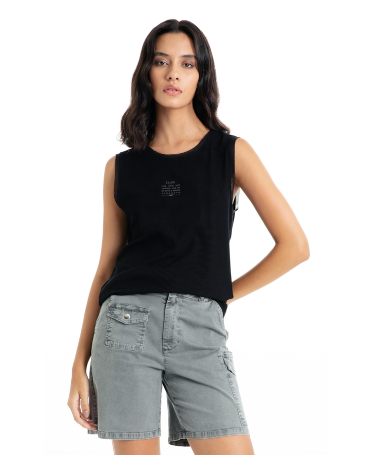 Blusa Ellus Tule Details Regata Recortes Preto
