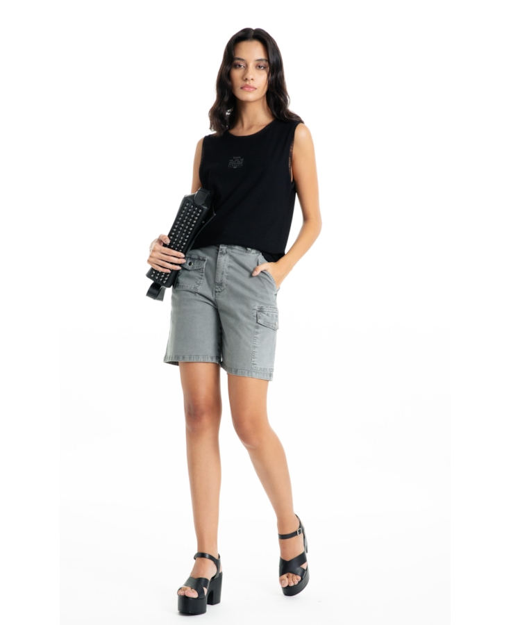 Blusa Ellus Tule Details Regata Recortes Preto