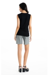 Blusa Ellus Tule Details Regata Recortes Preto