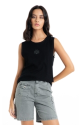 Blusa Ellus Tule Details Regata Recortes Preto
