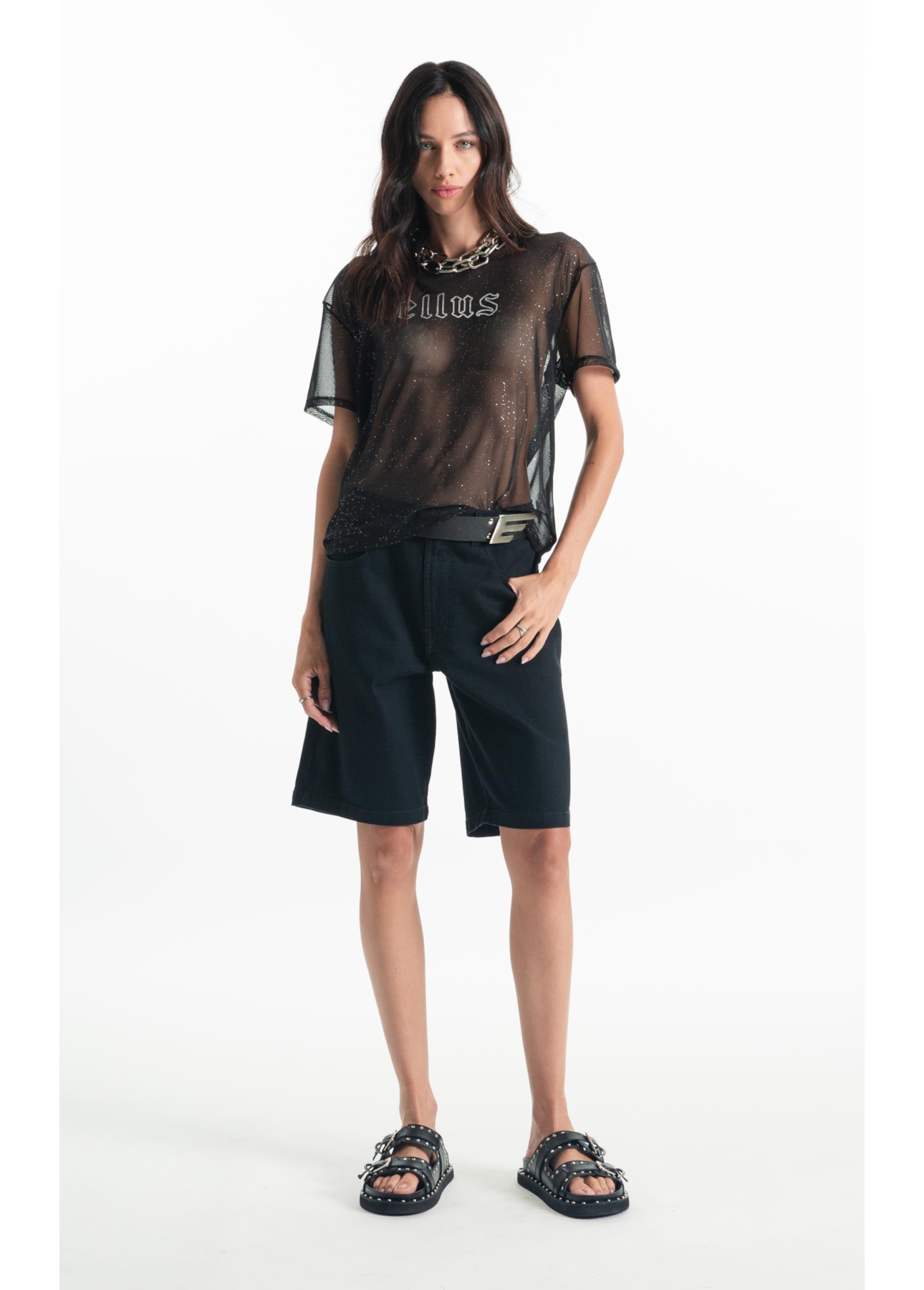 Blusa Ellus Tule Glitter Preto