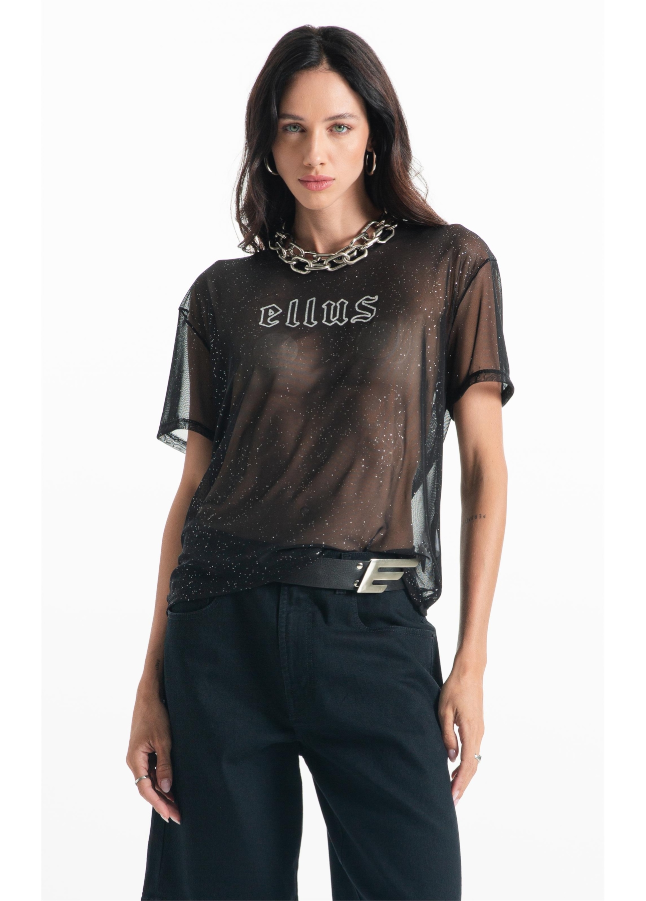 Blusa Ellus Tule Glitter Preto