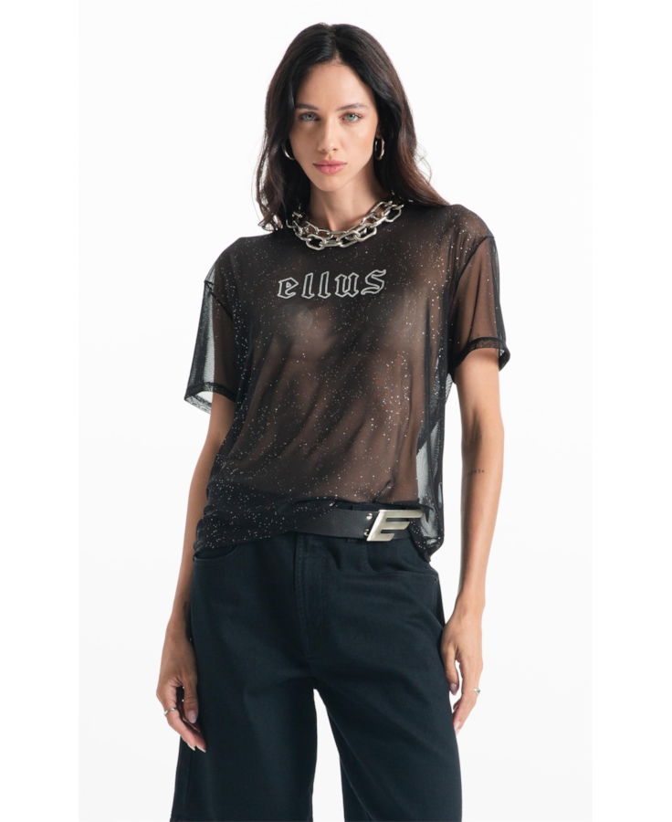 Blusa Ellus Tule Glitter Preto