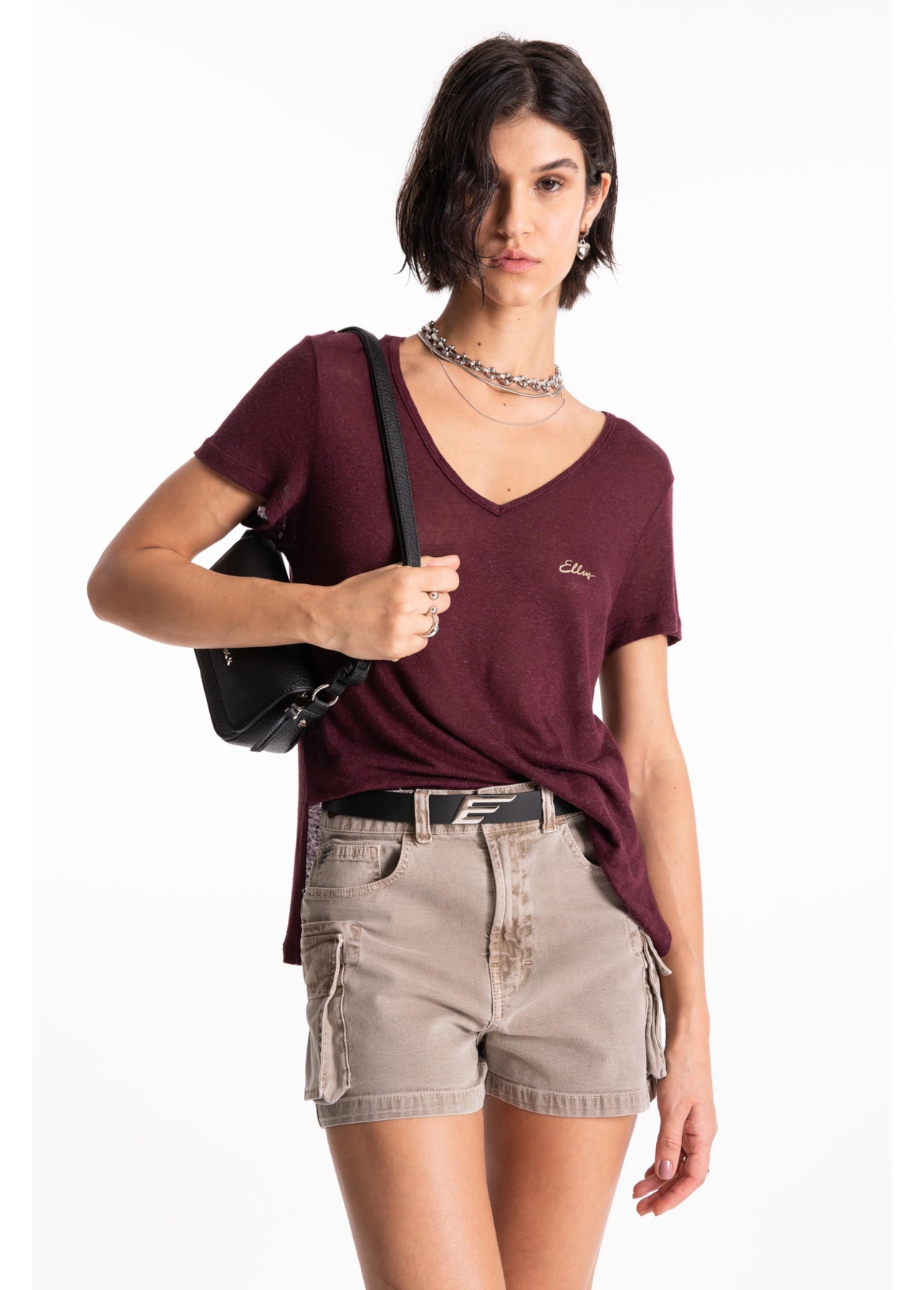 Blusa Ellus Viscolinho Basic Bordeaux
