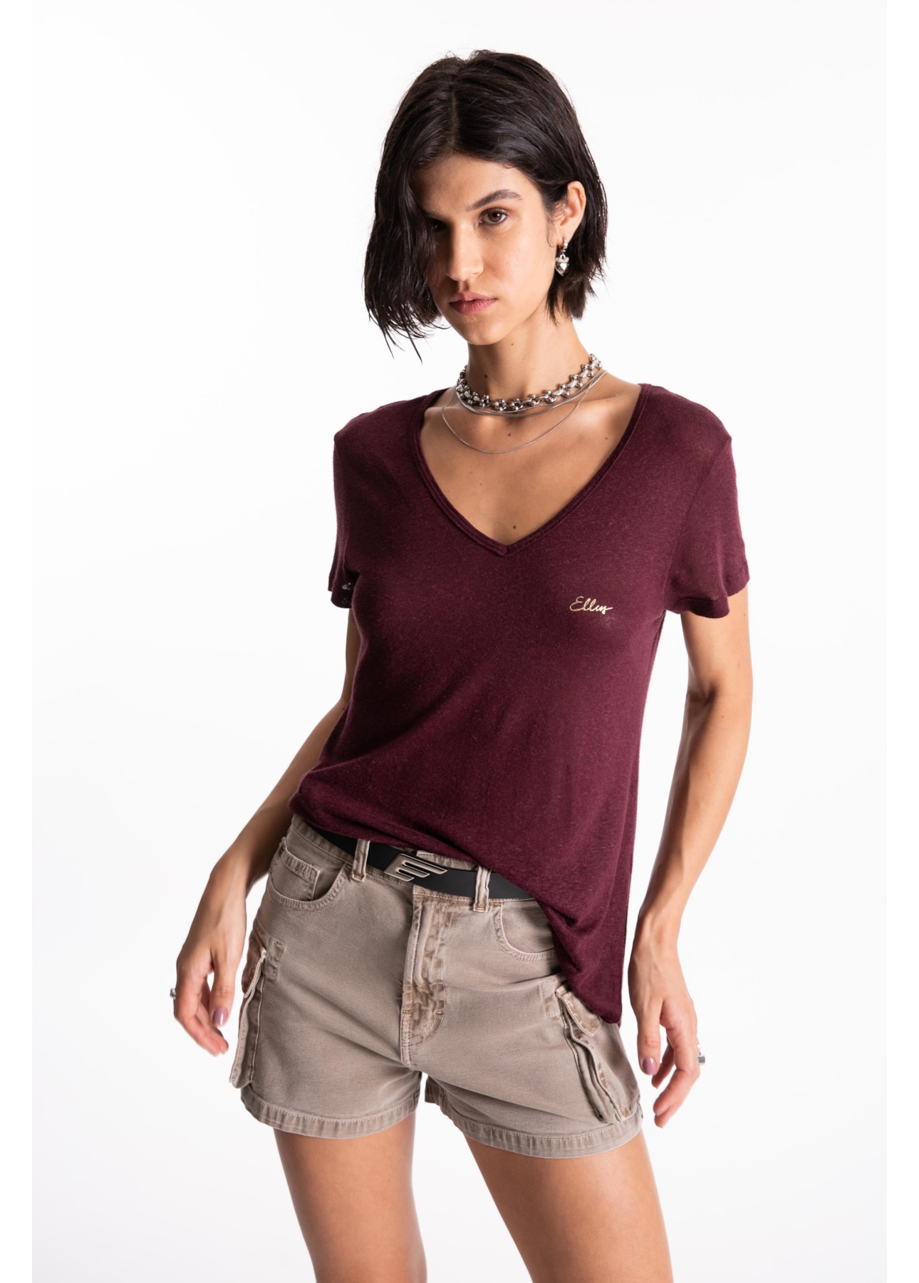 Blusa Ellus Viscolinho Basic Bordeaux