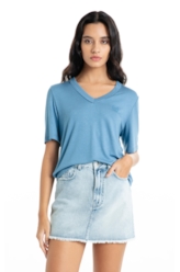 Blusa Ellus Viscolinho Decote v Azul Jeans