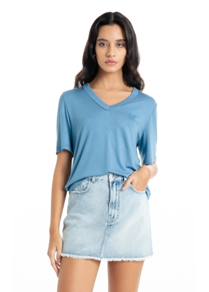Blusa Ellus Viscolinho Decote v Azul Jeans