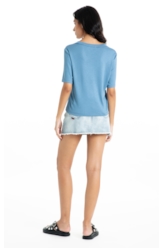 Blusa Ellus Viscolinho Decote v Azul Jeans