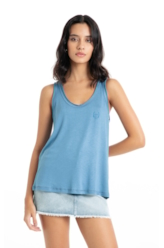 Blusa Ellus Viscolinho Regata Azul Jeans