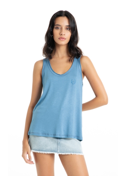 Blusa Ellus Viscolinho Regata Azul Jeans