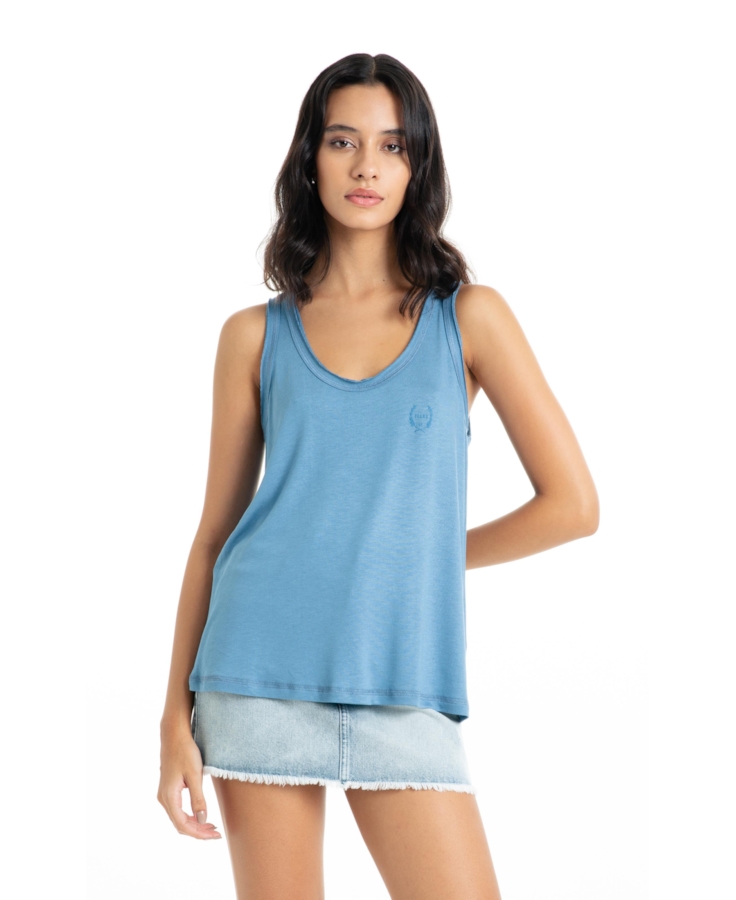 Blusa Ellus Viscolinho Regata Azul Jeans