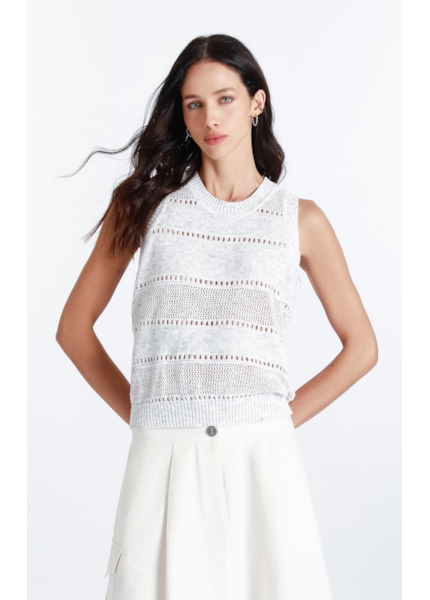 Blusa Flame Texture Stripes  Sleeveless Natural