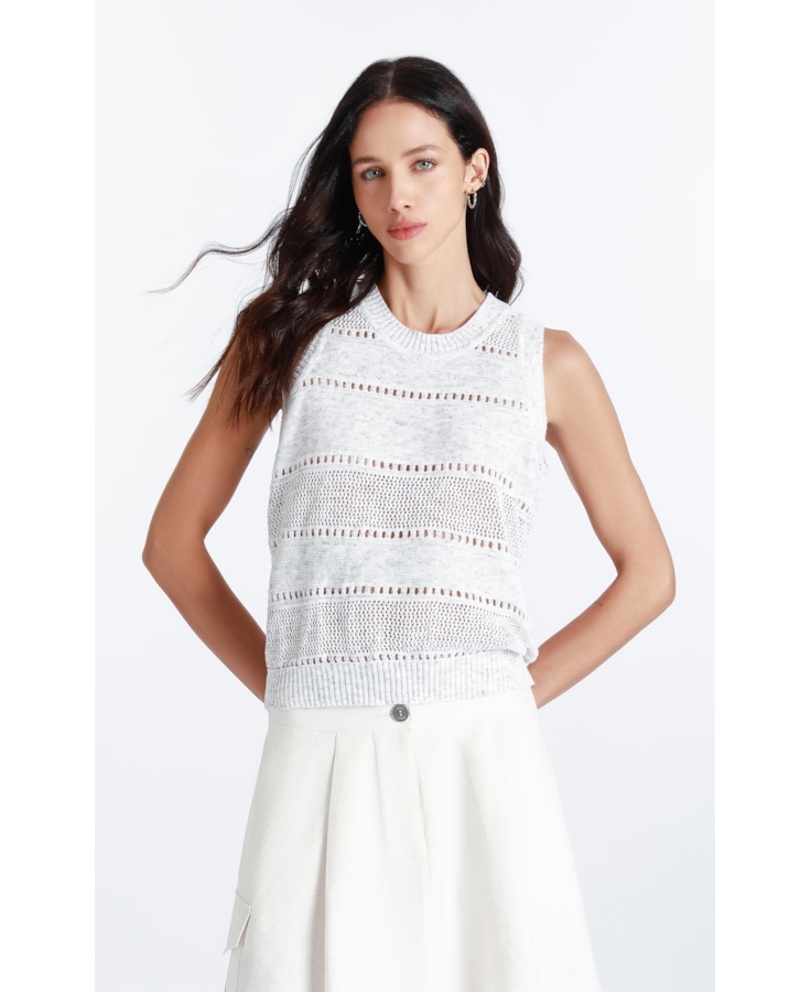 Blusa Flame Texture Stripes  Sleeveless Natural