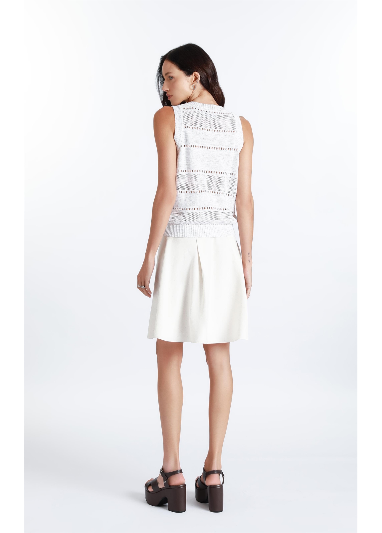 Blusa Flame Texture Stripes  Sleeveless Natural