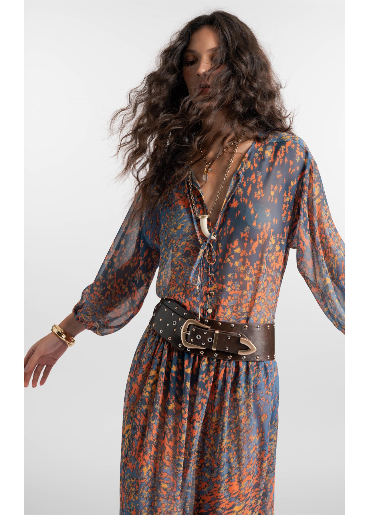 Blusa Floral Buttons Petroleo