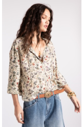 Blusa Floral Rolly Ruffle Areia
