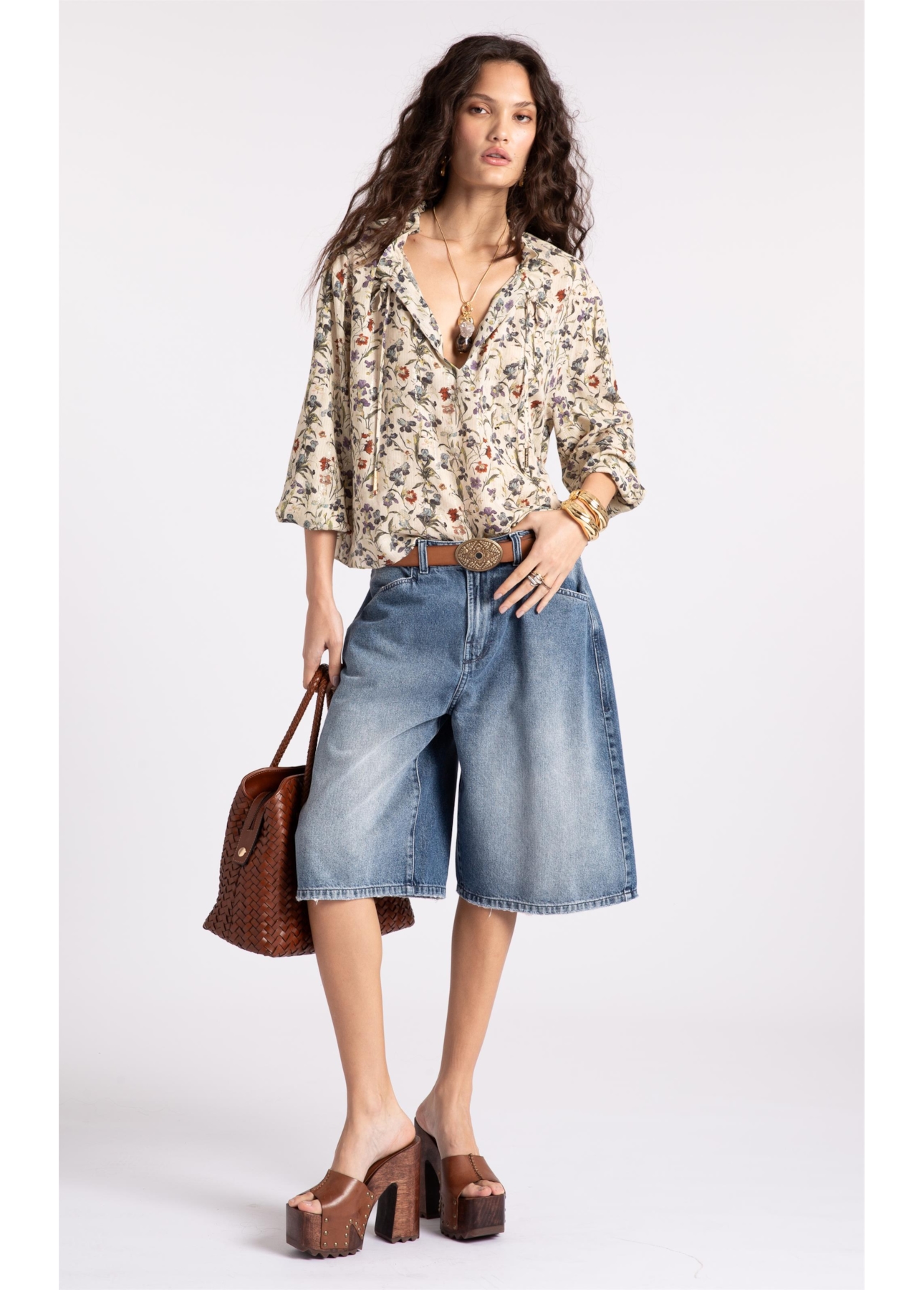 Blusa Floral Rolly Ruffle Areia
