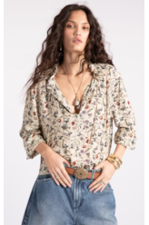 Blusa Floral Rolly Ruffle Areia