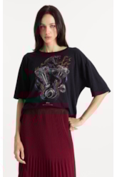 Blusa Gaze Flame Snake Engine Loose Preto